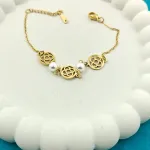 Gold Floral and Pearl Bracelet  – Anti Tarnish Gold Plated
