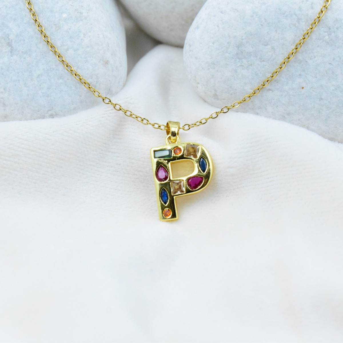 Gemstone Initial ‘P’ Necklace