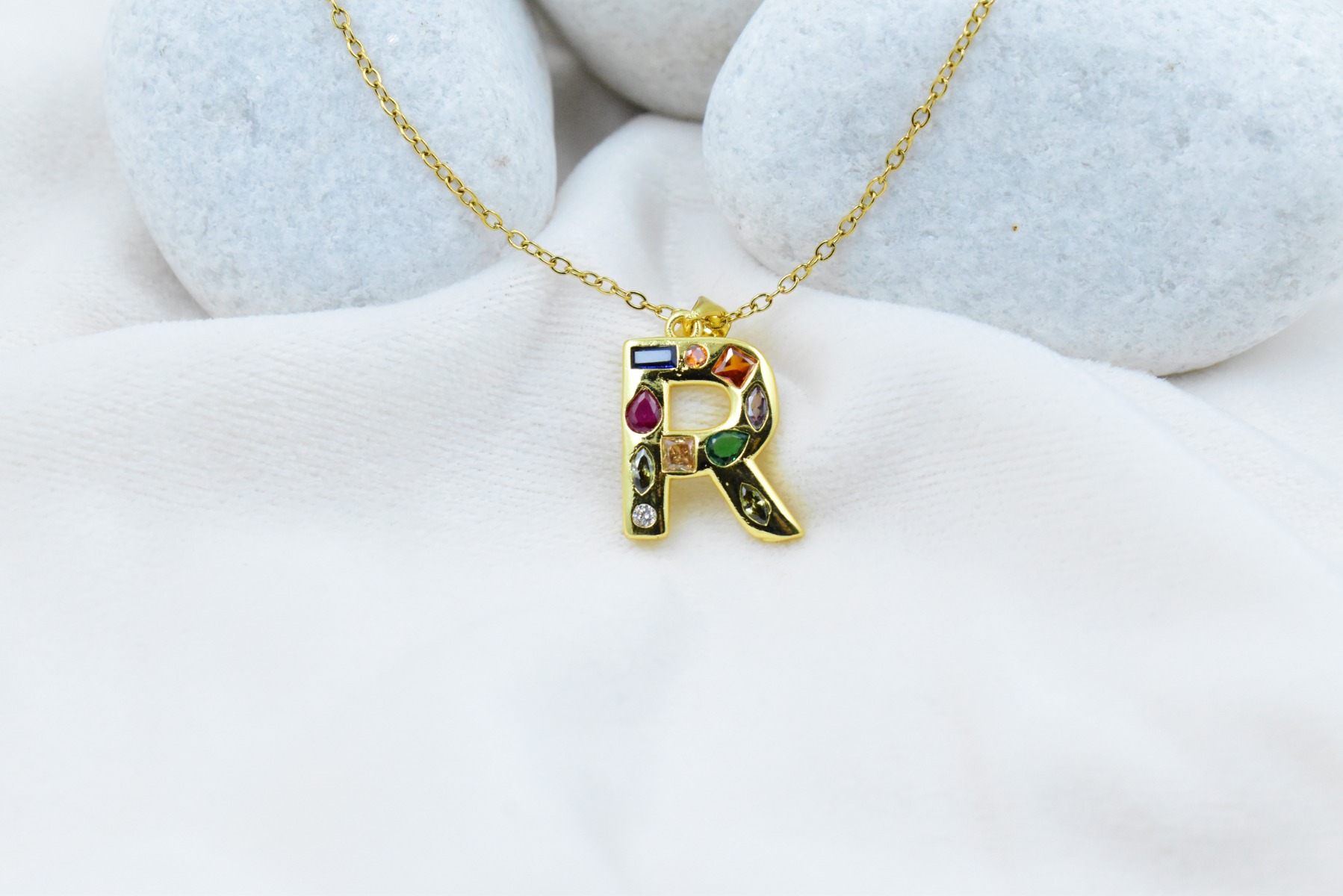 Gemstone Initial ‘R’ Necklace