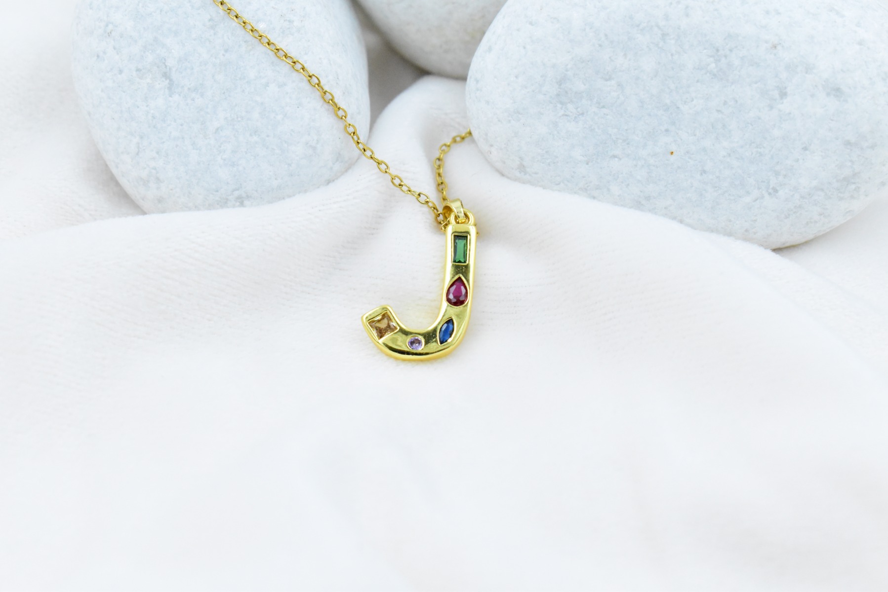 Gemstone Initial ‘J’ Necklace