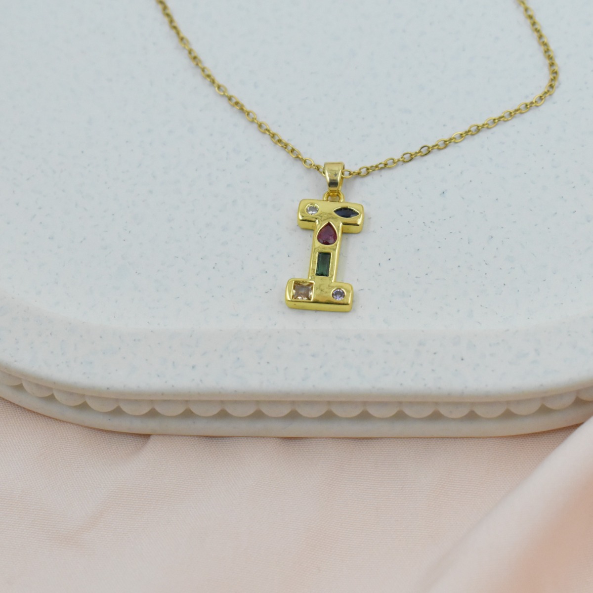 Gemstone Initial ‘I’ Necklace - Hover