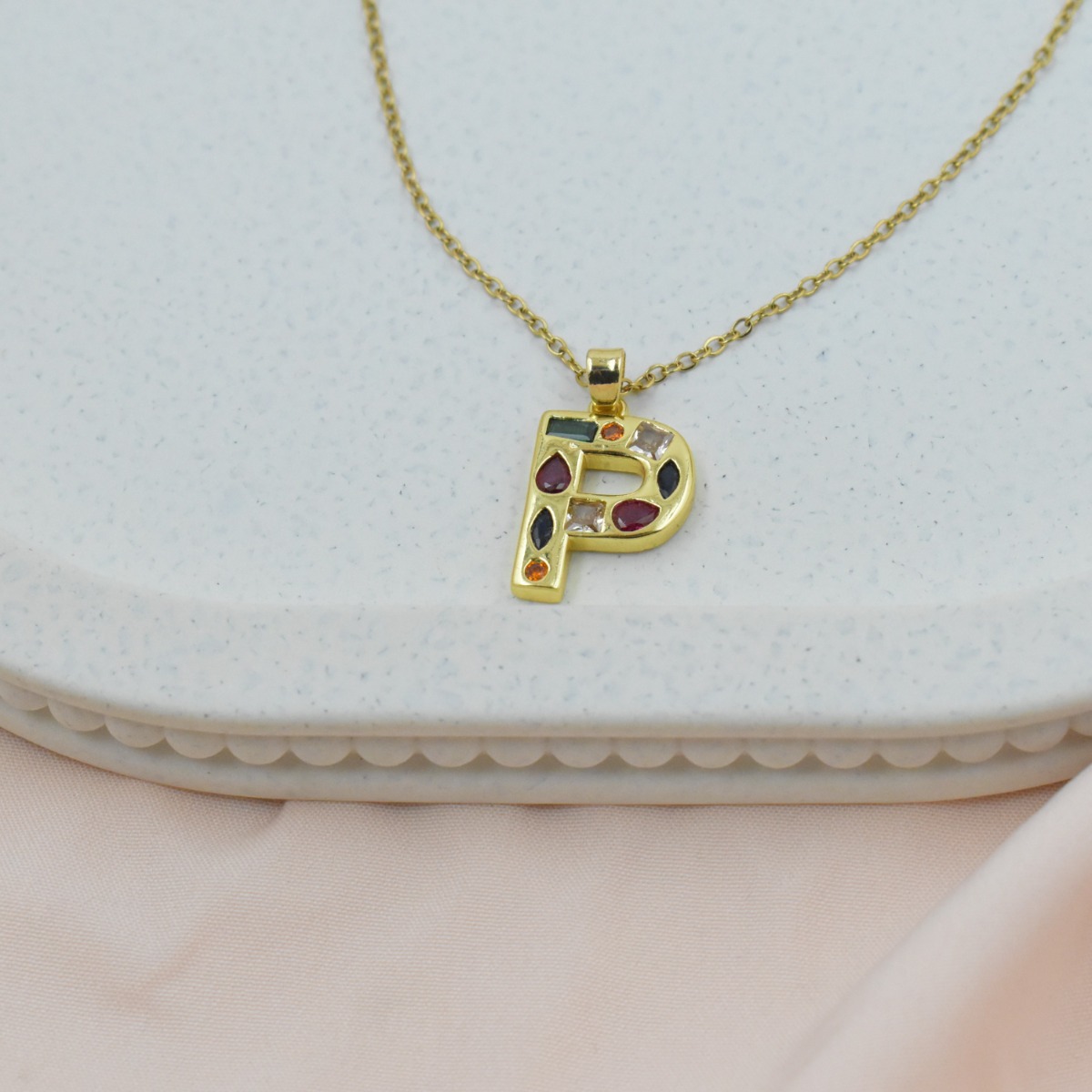 Gemstone Initial ‘P’ Necklace - Hover