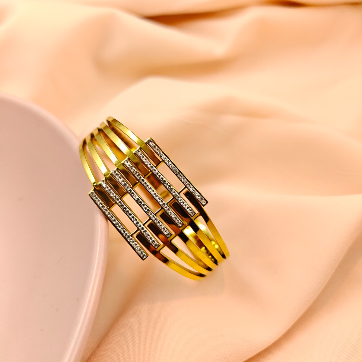 Luxe Grid Statement Bangle  - Hover