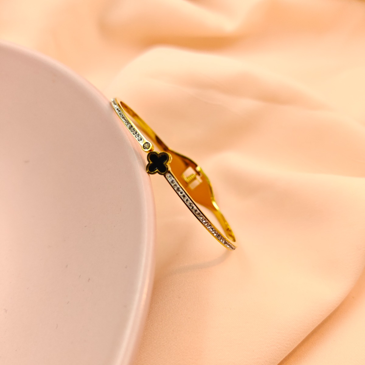 Crystal & Clover Gold Bangle