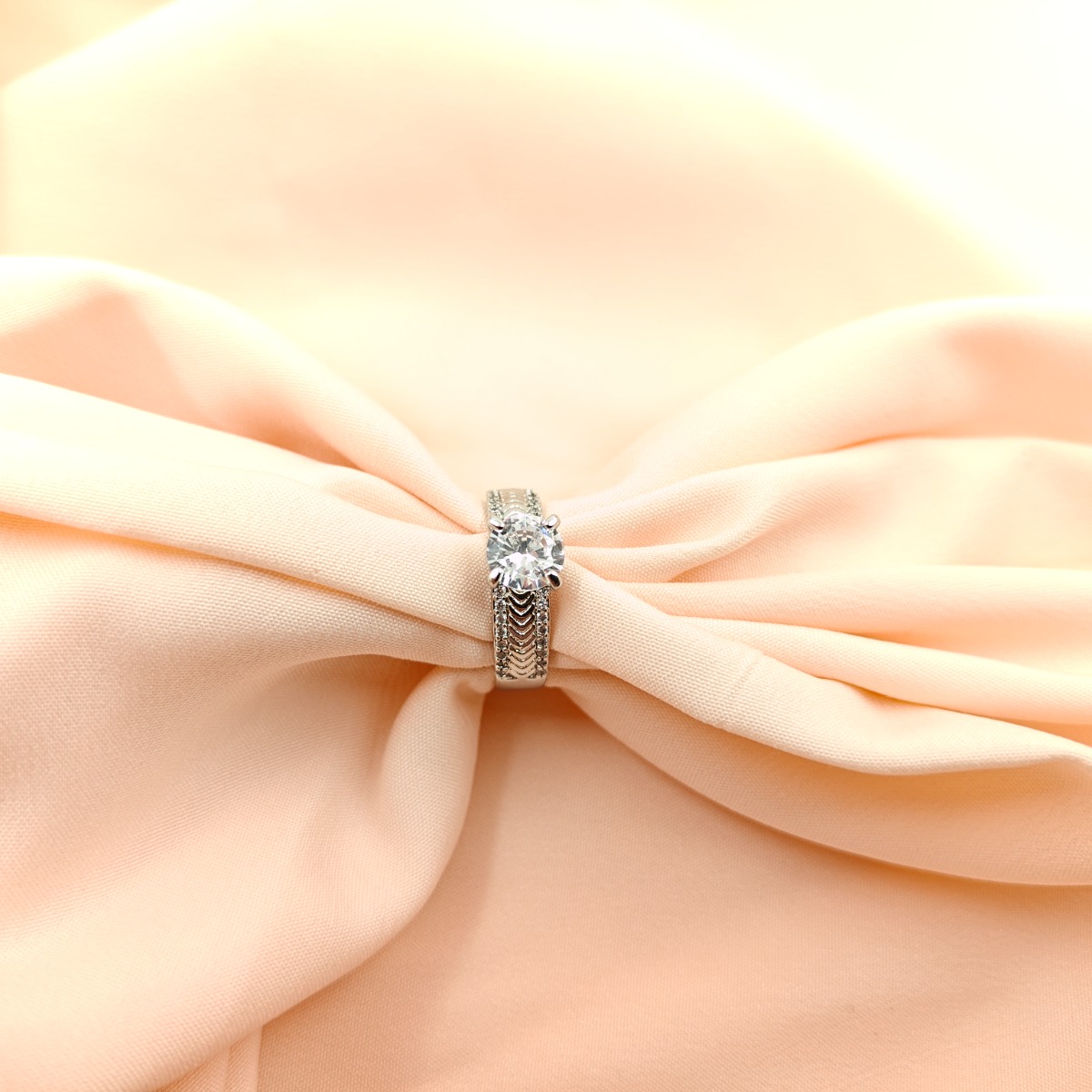 Solitaire & Crystal Wave Ring Set - Hover