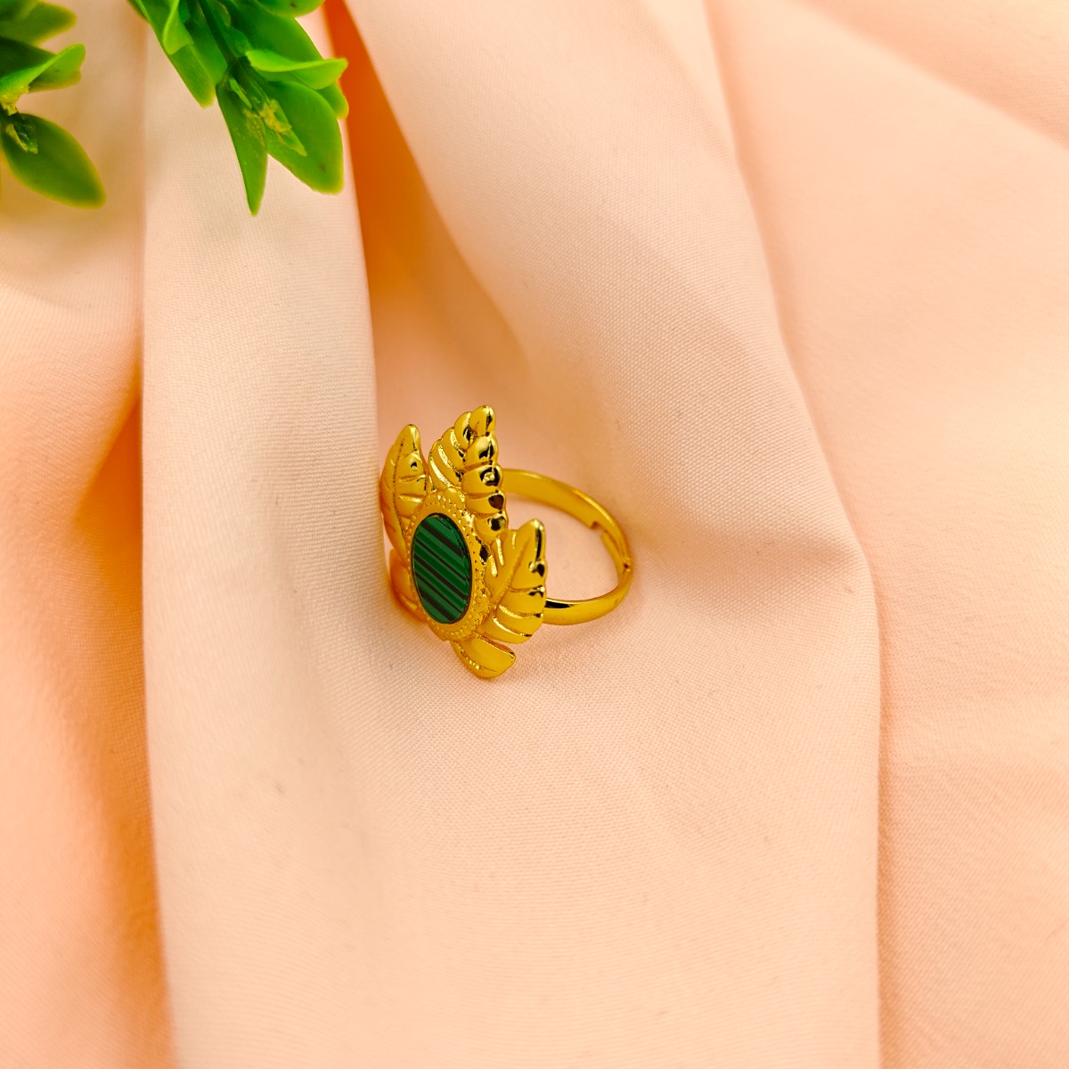 Malachite Accent Blossom Ring - Hover