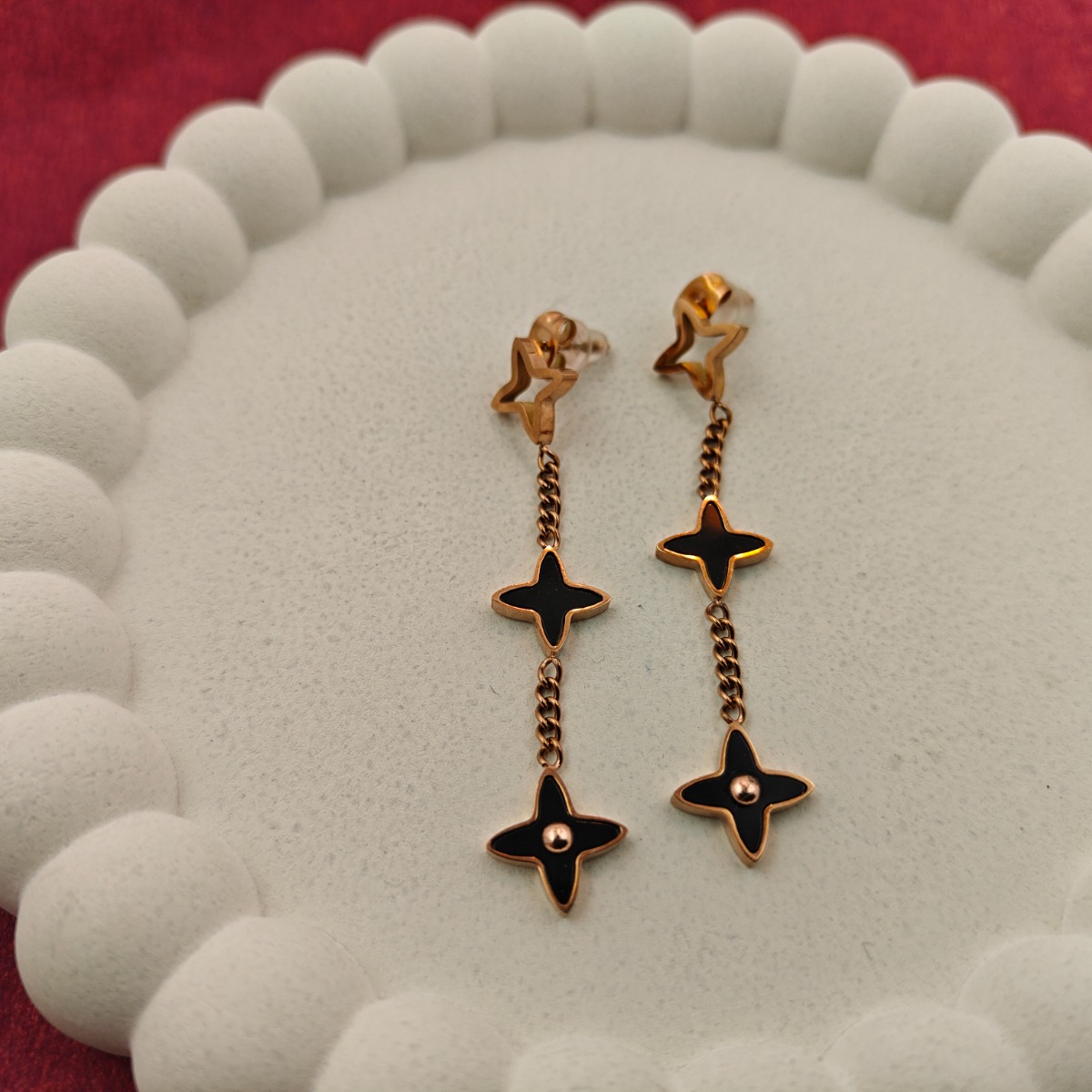 Black Clover Dangle Earrings - Hover