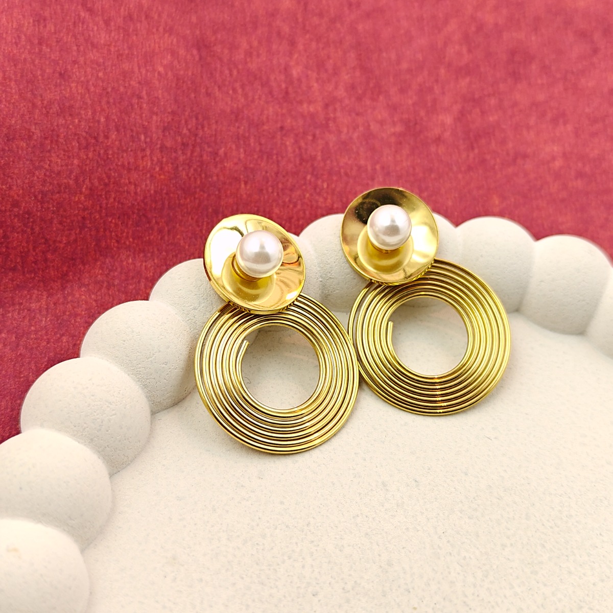 Spiral & Pearl Drop Earrings - Hover